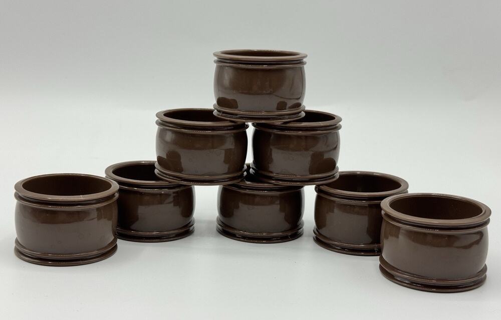 Set of 8 MCM Brown Round Napkin Rings Melamine Hong Kong